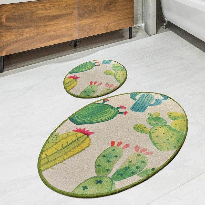 Kaktüs 2li Set Dijital Baskılı Banyo Halısı, Kaymaz Taban, Yıkanabilir Bonvagon
