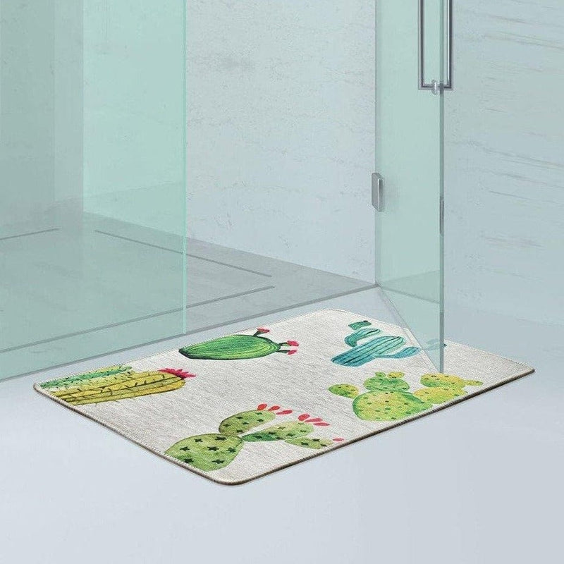 Kaktüs 40x60cm Dijital Baskılı Kaymaz Taban Yıkanabilir Banyo Halısı Bonvagon