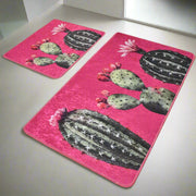 Kaktüsler Dijital Baskılı 2li Set Banyo Halısı, Kaymaz Taban, Yıkanabilir Bonvagon