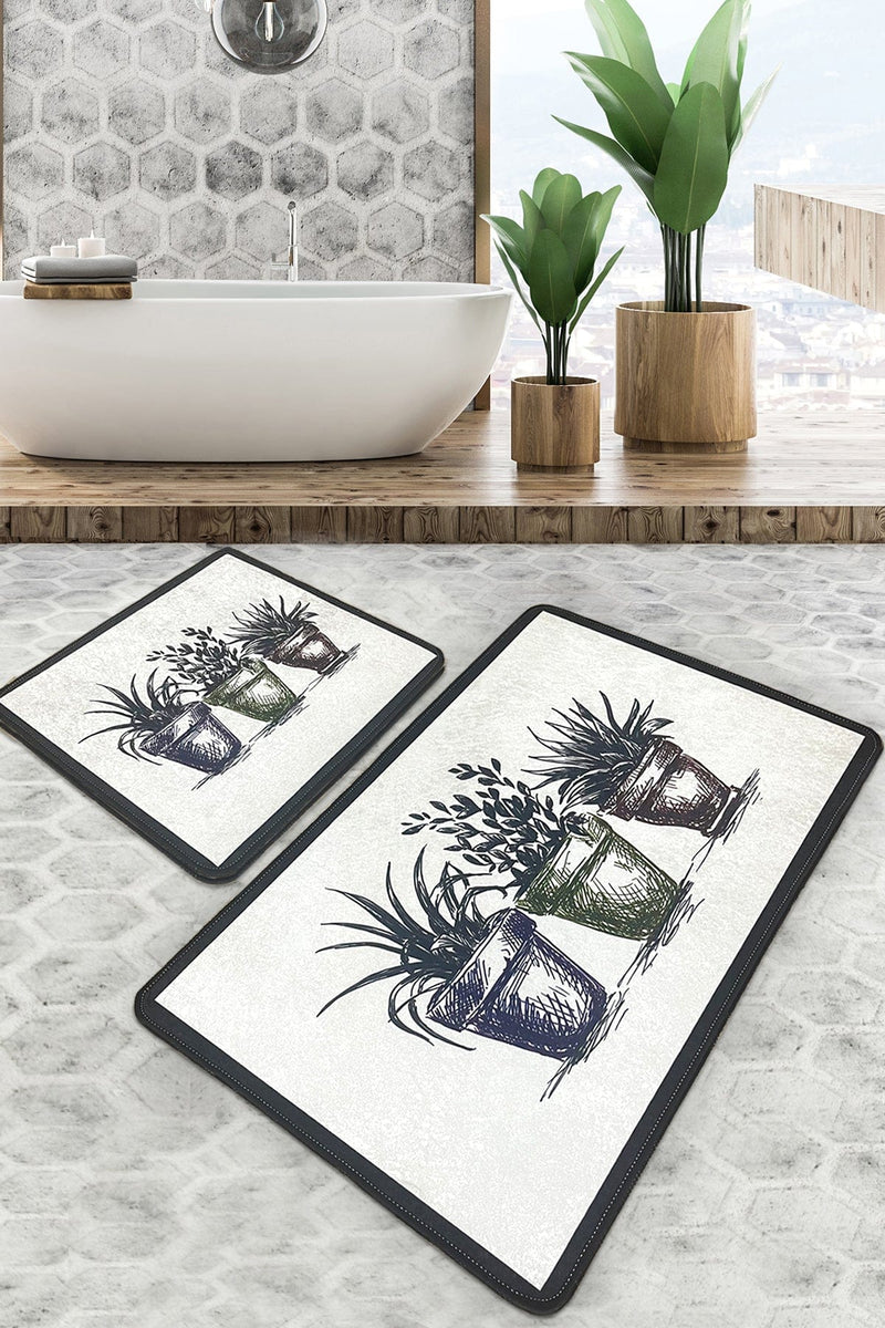 Kakule 2li Set Dijital Banyo Halısı, Kaymaz Taban, Yıkanabilir Bonvagon