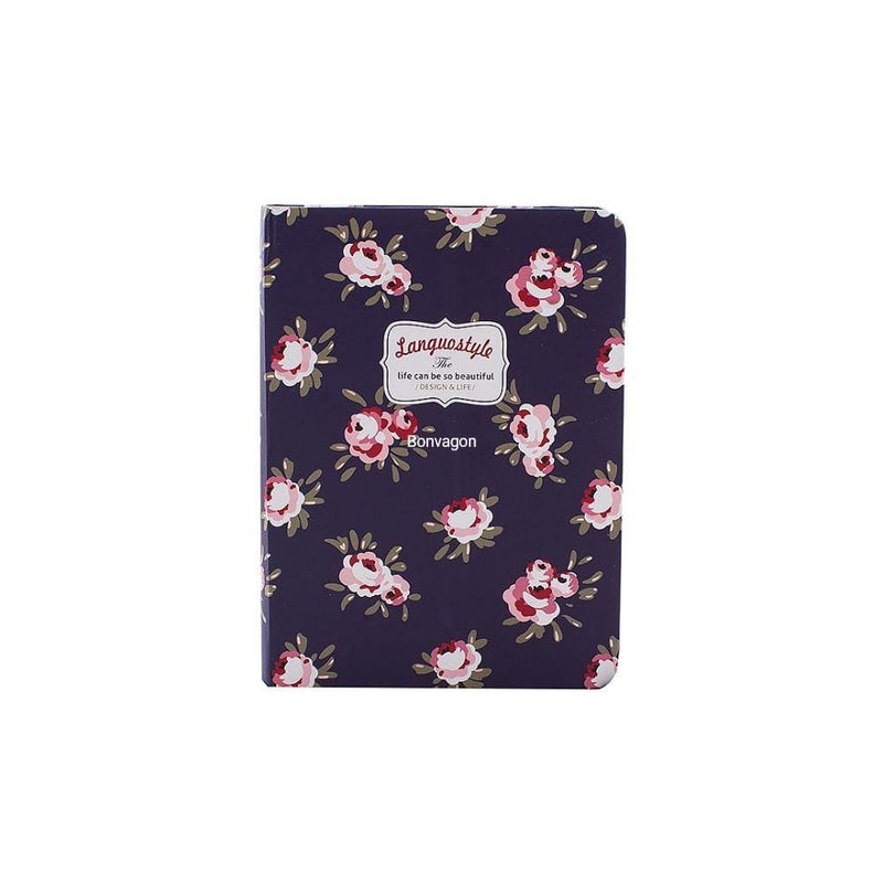 Kalın Kapaklı Çiçekli Defter Lacivert 108x148mm Bonvagon