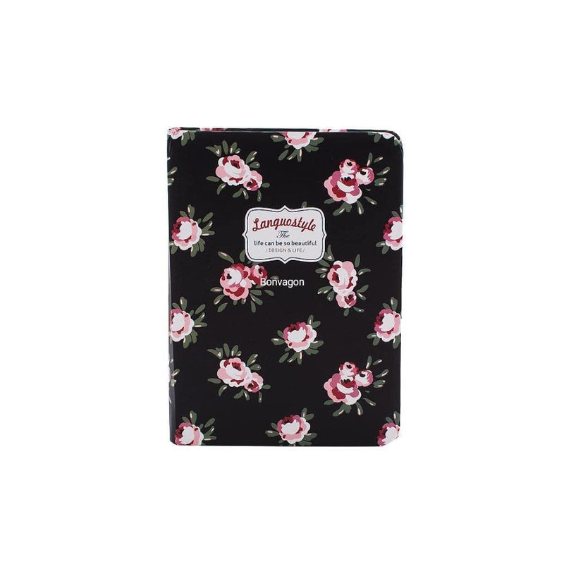 Kalın Kapaklı Çiçekli Defter Siyah 108x148mm Bonvagon