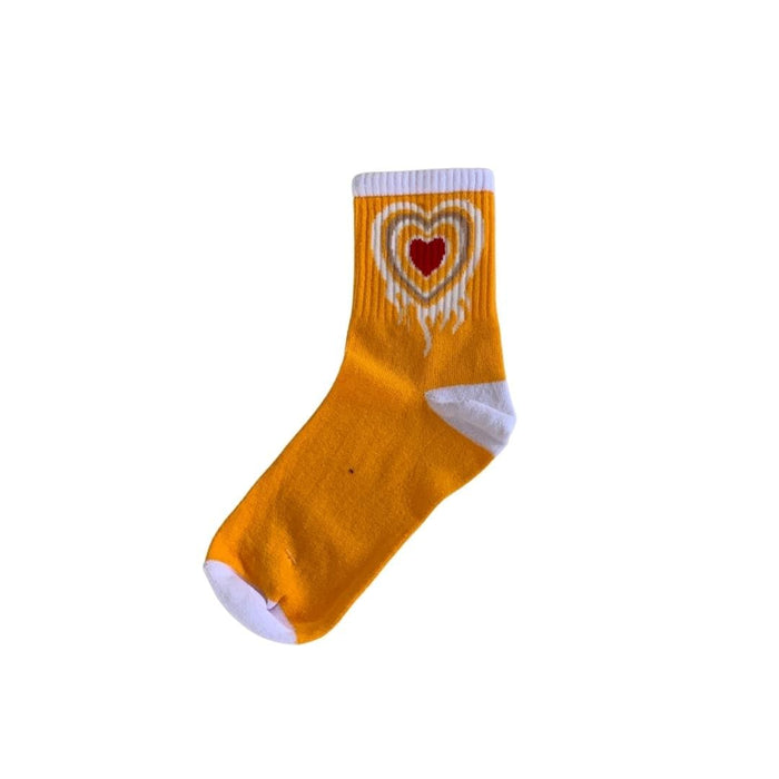 Kalp Desenli Sarı Beyaz Renkli Çorap 36-41 Bonvagon
