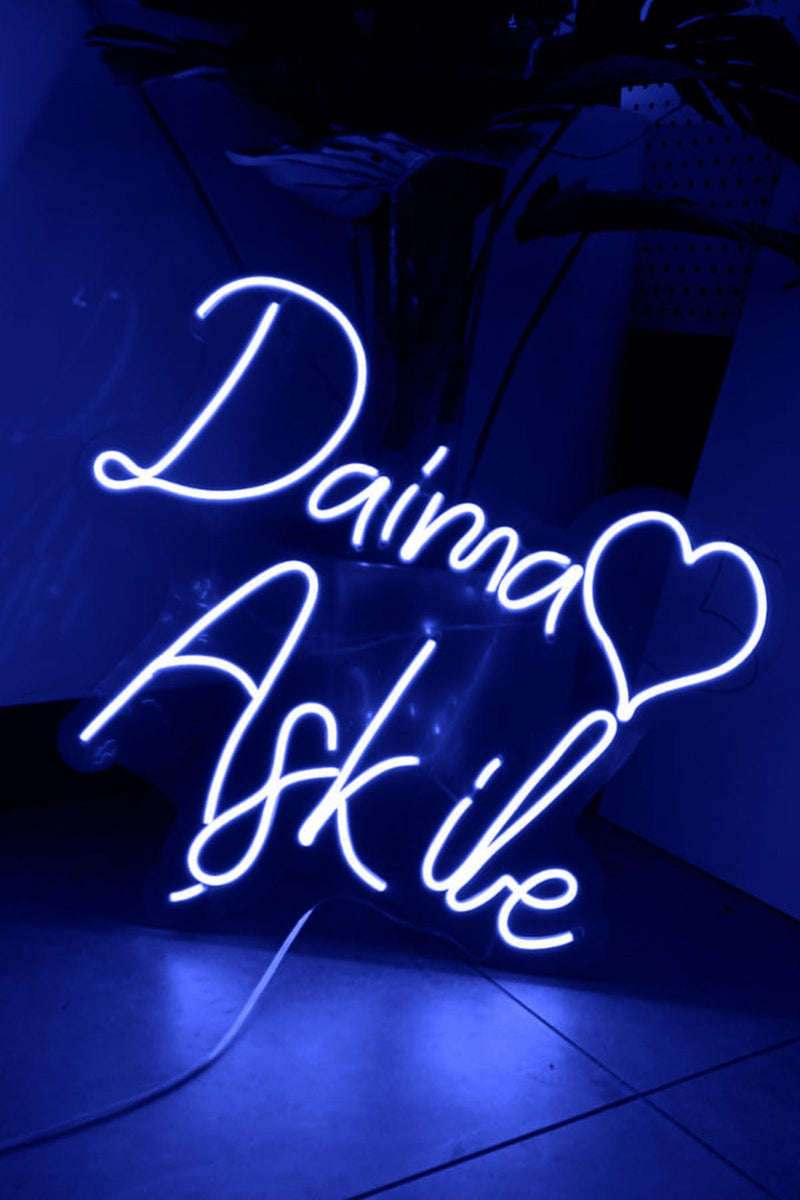 Kalpli Daima Aşk İle Yazılı Neon LED Işıklı Tablo Düğün ve Kutlama Duvar Dekorasyon