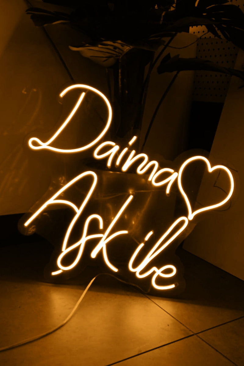 Kalpli Daima Aşk İle Yazılı Neon Led Işıklı Tablo Düğün ve Kutlama Duvar Dekorasyon Bonvagon