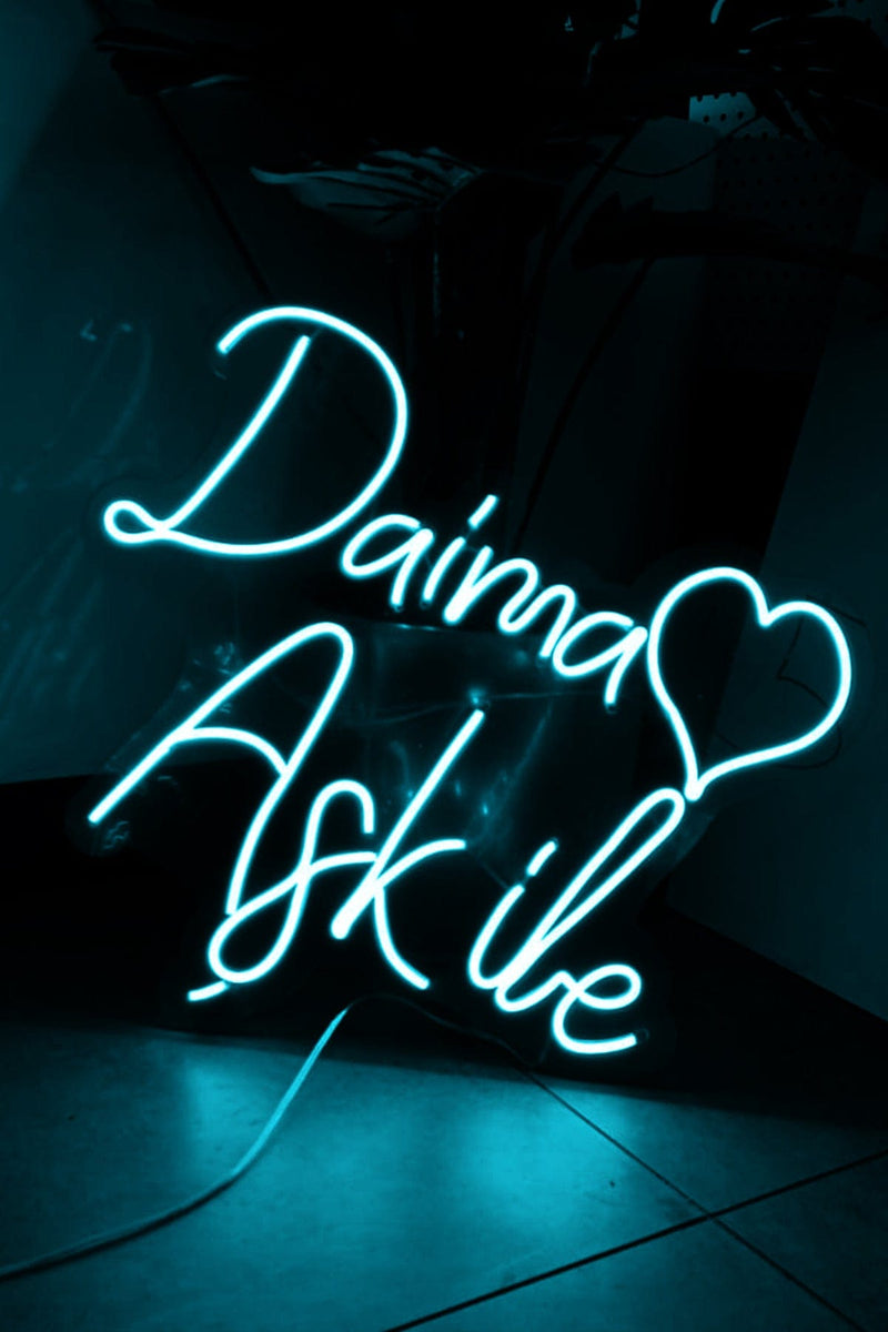 Kalpli Daima Aşk İle Yazılı Neon Led Işıklı Tablo Düğün ve Kutlama Duvar Dekorasyon Bonvagon