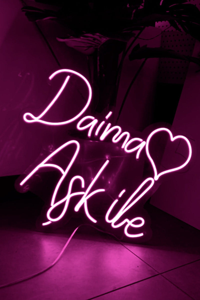 Kalpli Daima Aşk İle Yazılı Neon Led Işıklı Tablo Düğün ve Kutlama Duvar Dekorasyon Bonvagon