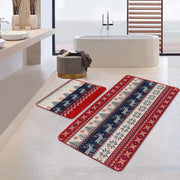 Kanaviçe Tasarımlı Yılbaşı Temalı Dijital Baskılı 2li Halı Takımı Kaymaz Taban Yıkanabilir Bonvagon