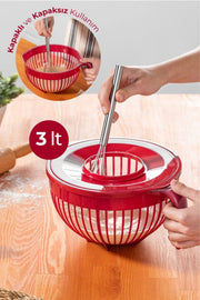 Kapaklı Mikser Kabı 3 Litre Kırmızı Bonvagon