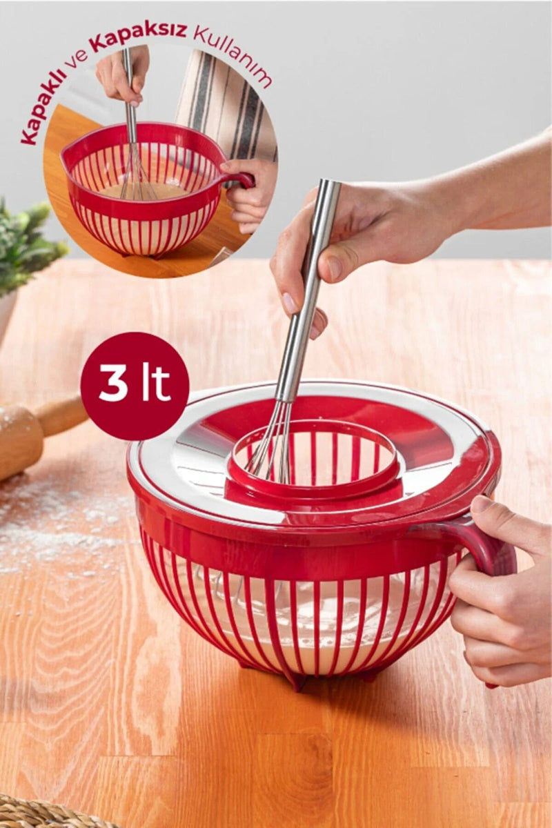 Kapaklı Mikser Kabı 3 Litre Kırmızı Bonvagon