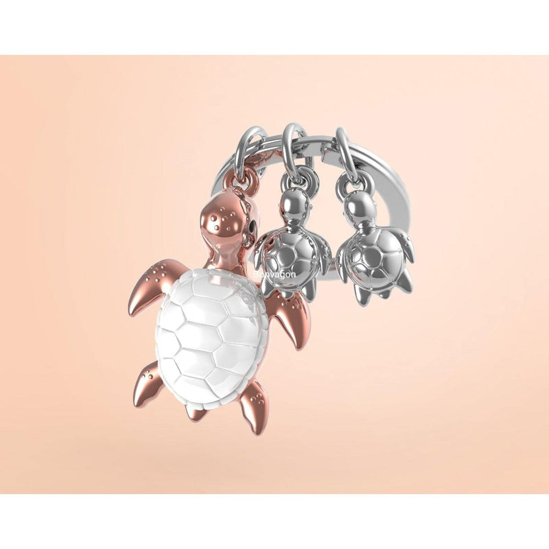 Kaplumbağa Ailesi Anahtarlık Çelik Halkalı  Bonvagon Metalmorphose