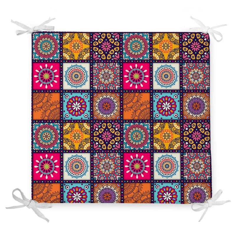 Kareli Etnik Desenli Özel Tasarım Fermuarlı Sandalye Minderi Bonvagon