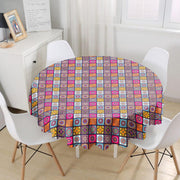 Kareli Etnik Desenli Özel Tasarım Leke Tutmaz Yuvarlak Masa Örtüsü
