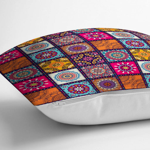 Kareli Etnik Desenli Özel Tasarım Yastık Kırlent Kılıfı 43x43cm Bonvagon
