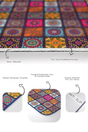 Kareli Etnik Motifli Özel Tasarımlı 2li Banyo Halısı Takımı Kaymaz Taban Yıkanabilir Bonvagon