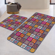 Kareli Etnik Motifli Özel Tasarımlı 2li Banyo Halısı Takımı Kaymaz Taban Yıkanabilir Bonvagon