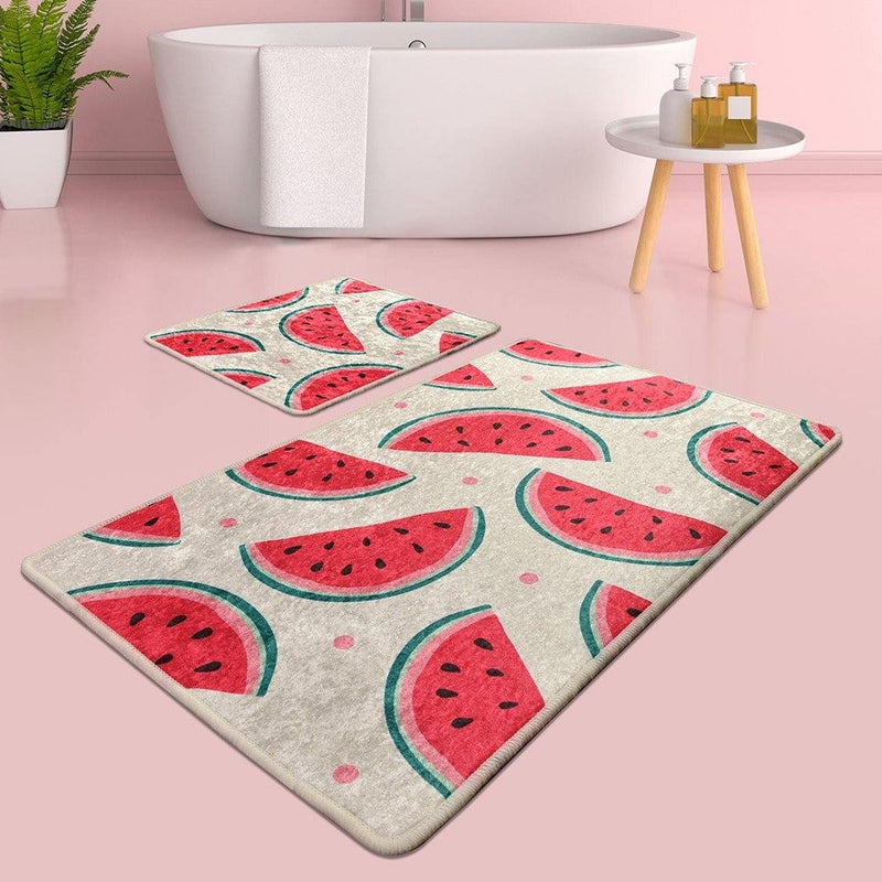 Karpuz 2li Set Dijital Baskılı Banyo Halısı, Kaymaz Taban, Yıkanabilir Bonvagon