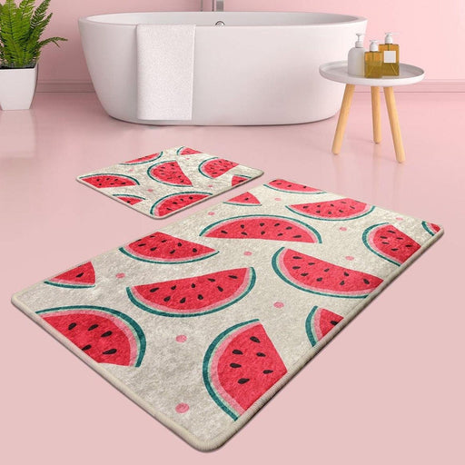 Karpuz 2li Set Dijital Baskılı Banyo Halısı, Kaymaz Taban, Yıkanabilir Bonvagon