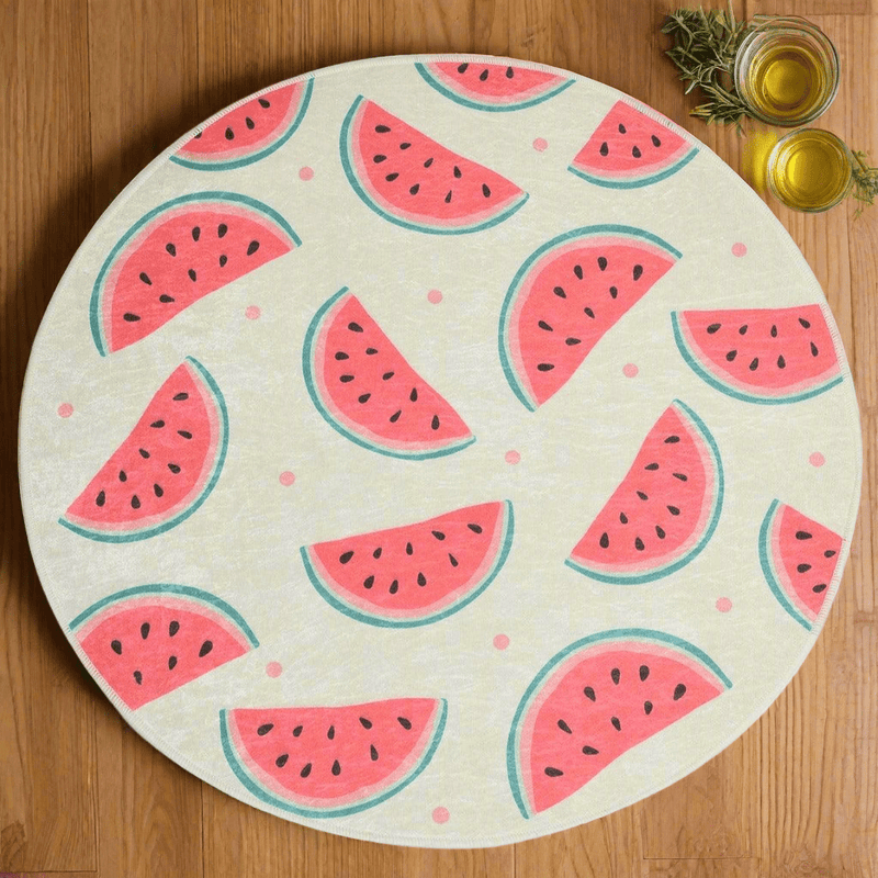 Karpuz Çap 100cm Dijital Baskılı Banyo Paspas ve Halısı, Kaymaz Taban, Yıkanabilir Bonvagon