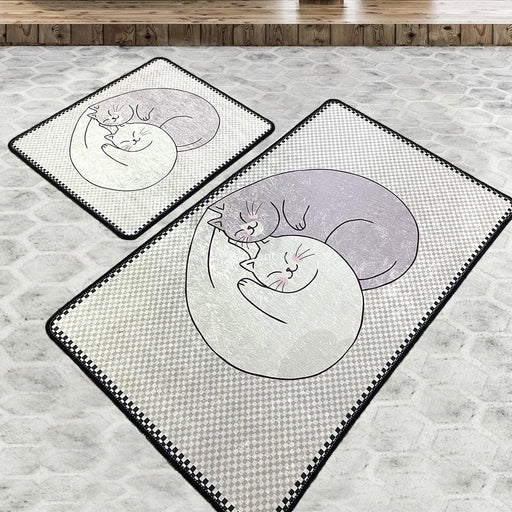 Katt 2li Set Dijital Banyo Halısı, Kaymaz Taban, Yıkanabilir Bonvagon