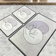 Katt 3lü Set Dijital Banyo Halısı, Kaymaz Taban, Yıkanabilir Bonvagon