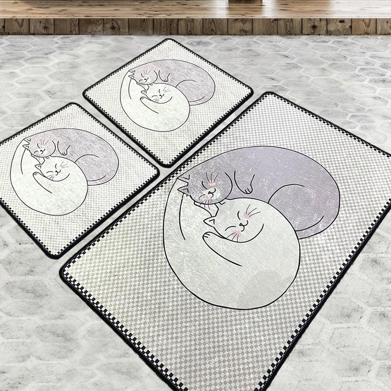 Katt 3lü Set Dijital Banyo Halısı, Kaymaz Taban, Yıkanabilir Bonvagon