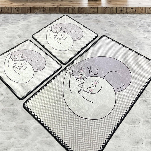 Katt 3lü Set Dijital Banyo Halısı, Kaymaz Taban, Yıkanabilir Bonvagon