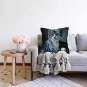Kedi Desenli Dijital Baskılı Dekoratif Modern Raşel Kadife Yastık Kırlent Kılıfı
