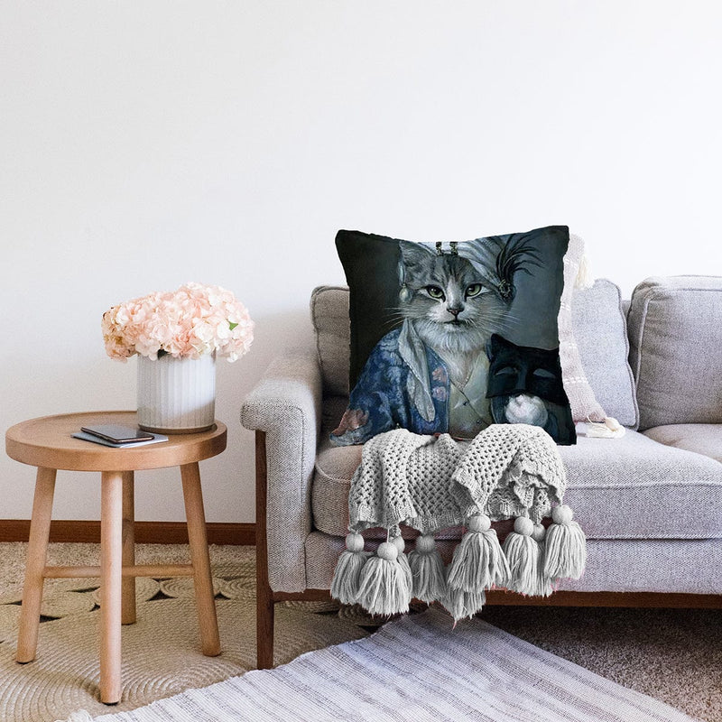 Kedi Desenli Dijital Baskılı Dekoratif Modern Raşel Kadife Yastık Kırlent Kılıfı