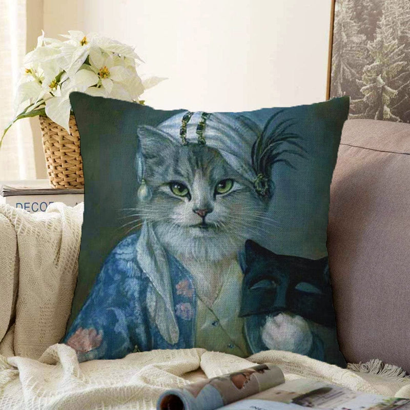 Kedi Desenli Dijital Baskılı Dekoratif Modern Raşel Kadife Yastık Kırlent Kılıfı