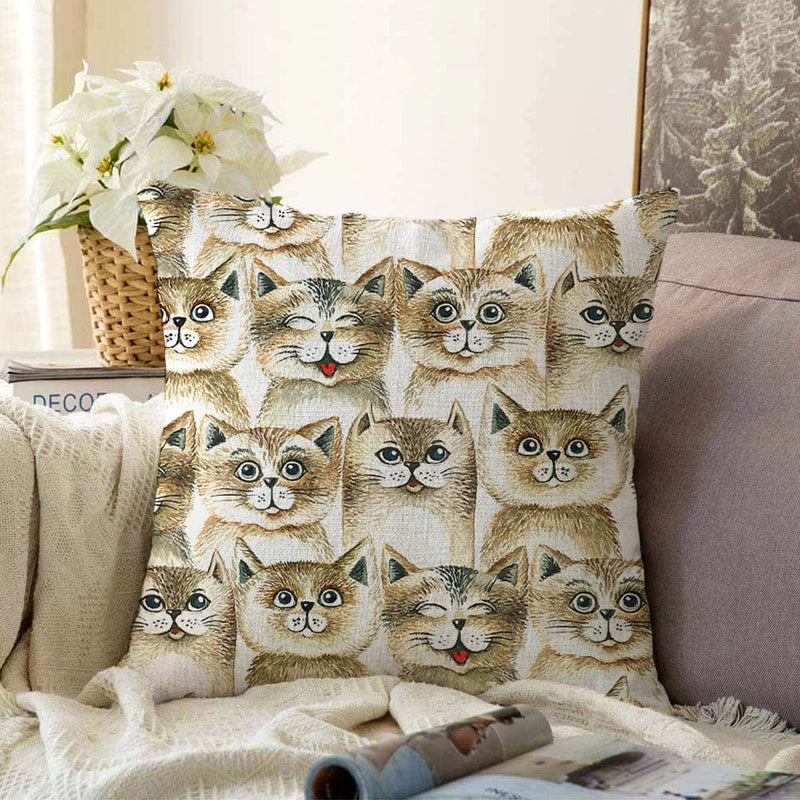 Kedi Desenli Dijital Baskılı Modern Raşel Kadife Kırlent Kılıfı Bonvagon