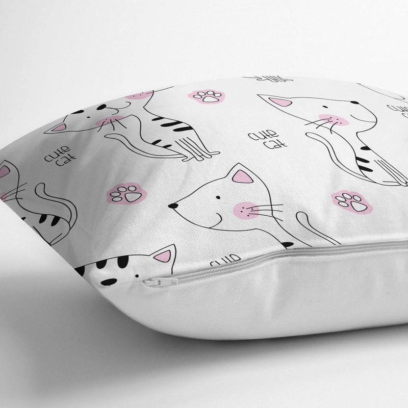 Kedi Desenli Dijital Baskılı Yastık Kırlent Kılıfı 43x43cm Bonvagon