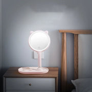 Kedi Kulaklı Telefon Standlı Yuvarlak Dokunmatik Led Ayarlı Masa Üstü Makyaj Aynası Bonvagon