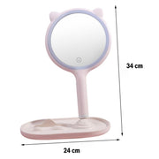 Kedi Kulaklı Telefon Standlı Yuvarlak Dokunmatik Led Ayarlı Masa Üstü Makyaj Aynası Bonvagon