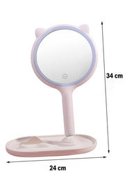 Kedi Kulaklı Telefon Standlı Yuvarlak Dokunmatik Led Ayarlı Masa Üstü Makyaj Aynası Bonvagon