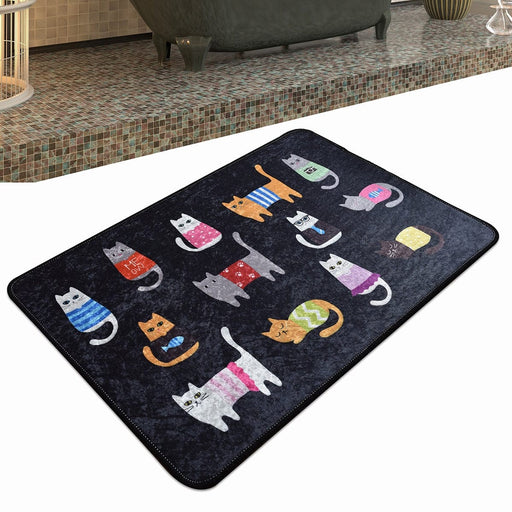 Kediler Black Cats 60x90cm Dijital Baskılı Halı, Kaymaz Taban, Yıkanabilir Bonvagon