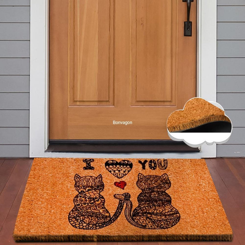 Kediler Queue Doğal Koko Hindistan Cevizi Kapı Önü Paspas 60x40cm