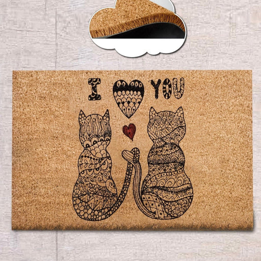 Kediler Queue Doğal Koko Hindistan Cevizi Kapı Önü Paspas 60x40cm