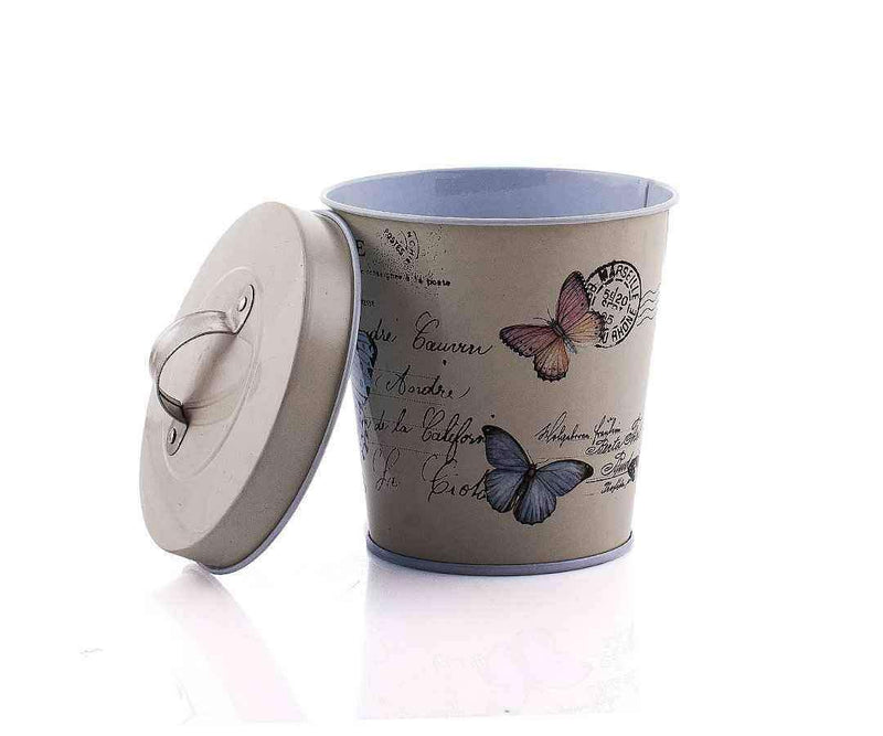 Kelebek Desenli Kapaklı Metal Mini Kova Bonvagon