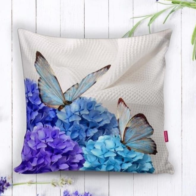 Kelebek Dünyası Dijital Baskılı Dekoratif Yastık Kırlent Kılıfı 43x43cm