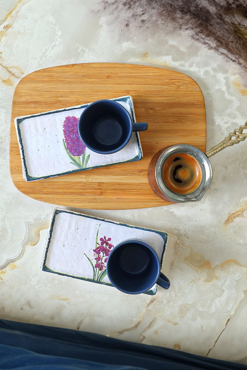 Keraart Anadolu Çiçekleri Doğaltaş Kahve Sunum Seti 4 Parça 2 Kişilik 20256-58 Bonvagon