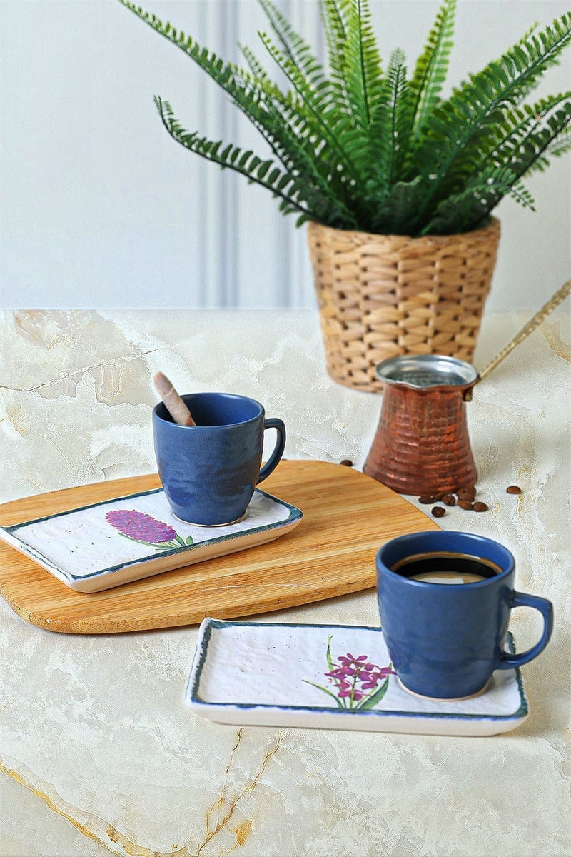 Keraart Anadolu Çiçekleri Doğaltaş Kahve Sunum Seti 4 Parça 2 Kişilik 20256-58 Bonvagon