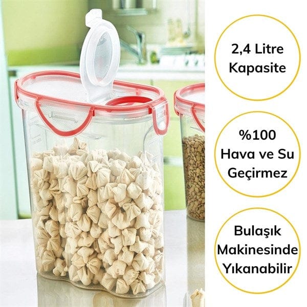 Kilitli Kapaklı Contalı Hava,Su Sıvı Geçirmez 2,4 Litre Erzak Saklama Kabı Bonvagon