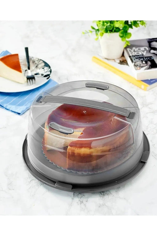 Kilitli Yuvarlak Pasta Ve Kek Fanusu Saklama Kabı - Taşıma Aparatlı Bonvagon