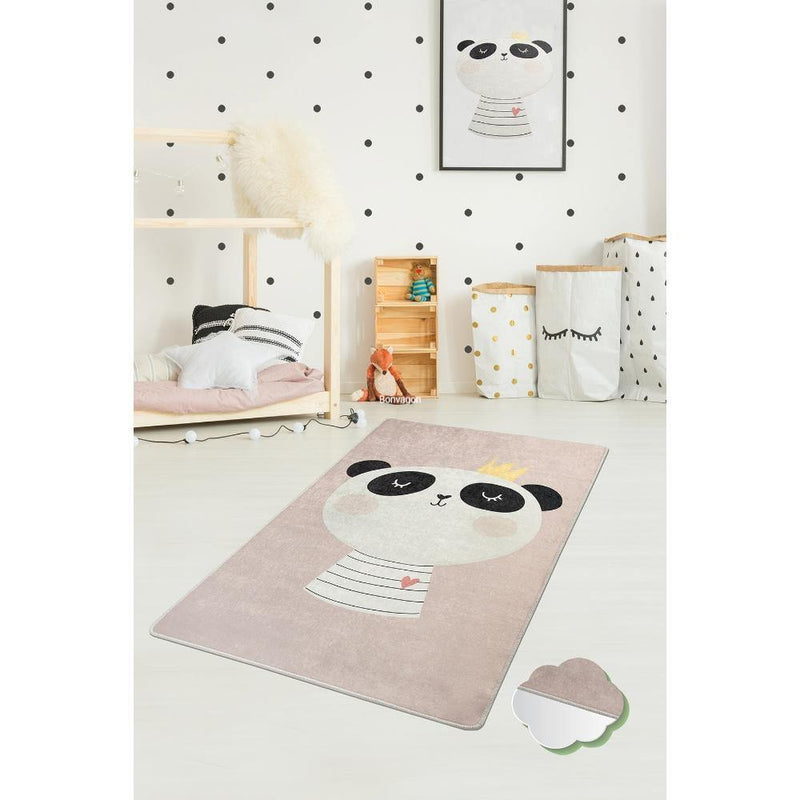 King Panda Yıkanabilir Antibakteriyel Çocuk Halısı, Kaymaz Taban, Yıkanabilir Bonvagon