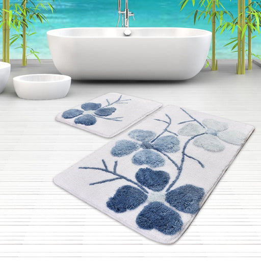 Kırçiçeği Mavi 2li Set Banyo Halısı, Kaymaz Taban, Yıkanabilir Bonvagon