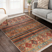 Kiremit Kilim Motifli Baklava Desenli Etnik Avangarde Dijital Baskılı Makinede Yıkanabilir Saçaklı Halı
