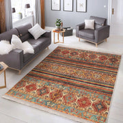 Kiremit Kilim Motifli Baklava Desenli Etnik Avangarde Dijital Baskılı Makinede Yıkanabilir Saçaklı Halı