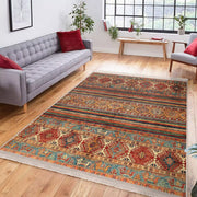 Kiremit Kilim Motifli Baklava Desenli Etnik Motifler Avangarde Salon Oturma Odası Dijital Baskılı Makinede Yıkanabilir Saçaklı Halı Bonvagon