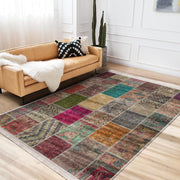 Kırkyama Etnik Motifli Patchwork Desenli Vintage Etnik Motifler Salon Oturma Yatak Odası Dijital Baskılı Makinede Yıkanabilir Saçaklı Halı Bonvagon